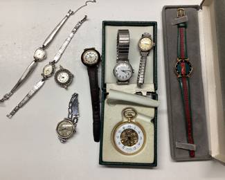 9) VINTAGE WATCHES GUCCI, TIMEX, ELGIN, FAITH, LA EXPRESS, VAN CORT