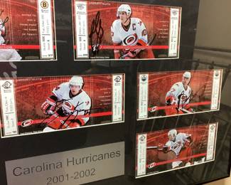 AUTOGRAPHED 2001-2002 CAROLINA HURRICANES NHL LUXURY SUITE TICKETS FRAMED MEMORABILIA COLLECTION, ARTURS IRBE, SAMI KAPANEN, DAVID TANABE, GLEN WESLEY, RON FRANCIS, JEFF Oâ€™NEIL, ROD BRINDâ€™AMOUR NO SHIPPING PICKUP ONLY