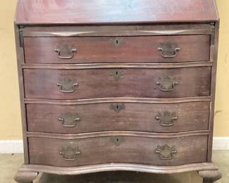 VTG. C.H LEARS OF MARYLAND MAHOGANY SECRETARY DESK BOOKCASE ONE PIECE CURVED FRONT WITH SECRET DRAWERS