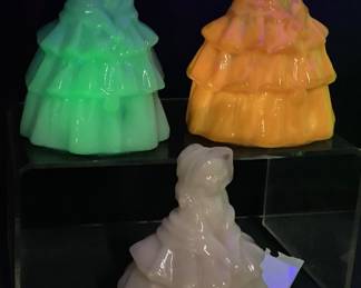 3 VTG. BOYDS APRICOT CADMIUM GLASS LOUISE DOLL FIGURINES