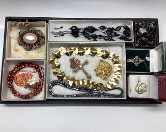 VINTAGE FASHION JEWELRY VENDOME BROOCH AND EARRINGS, NAPIER AND MORE