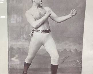 (3) BOXING FRAMED ART, GEORGE FOREMAN SIGNED PHOTOGRAPH,1895 JOE LANNON BOXING GLADIATORS POSTER, JOHN L SULLIVAN PRINT, LAST HEAVYWEIGHT CHAMPION OF BARE KNUCKLE BOXING NO SHIPPING PICKUP ONLY