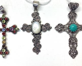 3 VINTAGE STERLING SILVER CROSS PENDANTS Designed by Nicky Butler and Mark Samara and Designer Studio 35.69 grams