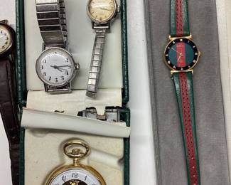 9) VINTAGE WATCHES GUCCI, TIMEX, ELGIN, FAITH, LA EXPRESS, VAN CORT