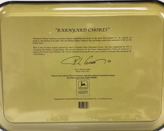  VTG. 2000 JOHN DEERE METAL TRAY BARNYARD CHORES, 1957 CHEVROLET DIE CAST TRUCK WITH MOWER AND GAS CAN