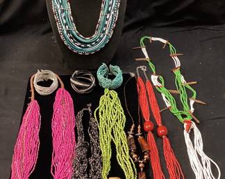  AFRICAN & NATIVE AMERICAN INSPIRED SEED BEAD JEWELRY, TURQUOISE, CORAL