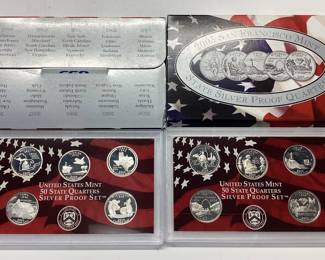2 Silver state quarter proof sets. 10 coins 2003, 2004 State quarters San Francisco mint U.S. 90.0 silver coin