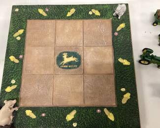 MARY MOO MOOS JOHN DEERE BOY MODEL D TRACTOR AND JONH DEERE TIC TAC TOE GAME 5 each tractors and trailers
