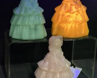 3 VTG. BOYDS APRICOT CADMIUM GLASS LOUISE DOLL FIGURINES