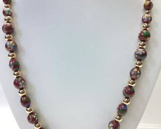 14k GOLD CLOISONNÃ‰ BEAD NECKLACE 29.40 grams