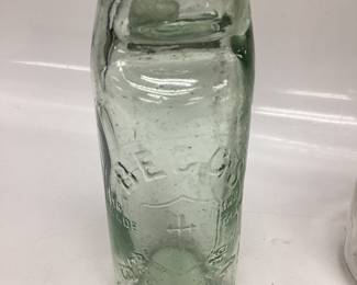 VTG. CODD-NECK BOTTLE BEGGS BOLTON, MASTER MANUFACTURING CO. GLASS OIL BOTTLE 1 QUART, AND HALF PINT GLASS CREAM BOTTLE