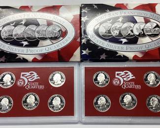 2 Silver state quarter proof sets. 10 coins 2006, 2007 State quarters San Francisco mint U.S. 90.0 silver coin