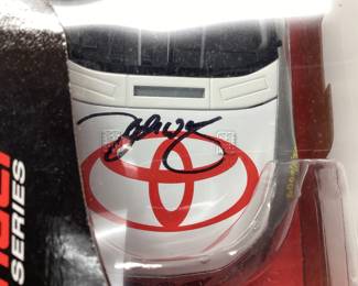 CHECKERED FLAG SPORTS DIE-CAST CAR FEATURING 2007 TOYOTA CAMRY NASCAR DESIGN FROM THE CONTENDER SERIES CAR IS AUTOGRAPHED ON THE HOOD