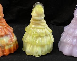 (3) VTG. BOYDS ART SLAG GLASS LOUISE SOUTHERN BELL DOLL FIGURINES