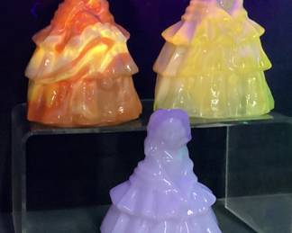 3 VTG. BOYDS APRICOT CADMIUM GLASS LOUISE DOLL FIGURINES