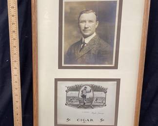 BASEBALL HALL OF FAMER HUGHIE JENNINGS PORTRAIT & HEY-YEA GET-A-LEAD CIGARS AD, FRAMED NO SHIPPING PICKUP ONLY