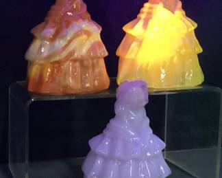 3 VTG. BOYDS APRICOT CADMIUM GLASS LOUISE DOLL FIGURINES