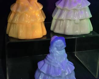 3 VTG. BOYDS APRICOT CADMIUM GLASS LOUISE DOLL FIGURINES