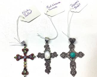 3 VINTAGE STERLING SILVER CROSS PENDANTS Designed by Nicky Butler and Mark Samara and Designer Studio 35.69 grams
