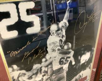AUTOGRAPHED DOUG FLUTIE #22 & GERARD PHELAN #20 BOSTON COLLEGE 1984 MIRACLE IN MIAMI-HAIL MARY CATCH FRAMED PHOTOGRAPH, COA NO SHIPPING PICKUP ONLY
