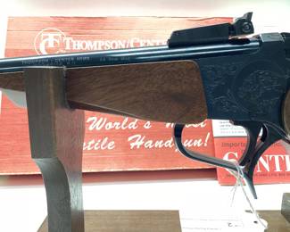  Thompson Center Arms Contender 44 Rem. Mag. This pistol is in mint condition. Looks to be never fired, in original box with paperwork and instructional VHS. All guns, pistols, rifles and shotguns are subject to FFL firearms regulations.