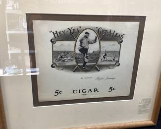 BASEBALL HALL OF FAMER HUGHIE JENNINGS PORTRAIT & HEY-YEA GET-A-LEAD CIGARS AD, FRAMED NO SHIPPING PICKUP ONLY