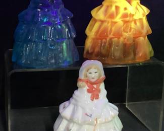 3 VTG. BOYDS APRICOT CADMIUM GLASS LOUISE DOLL FIGURINES