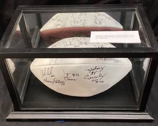 HEISMAN TROPHY AUTOGRAPHED HOPALONG CASSIDY, CAM NEWTON, ANDREW LUCK, JOHNNY LATTNER, 12 SIGNATURES, IN DISPLAY CASE NO SHIPPING PICKUP ONLY