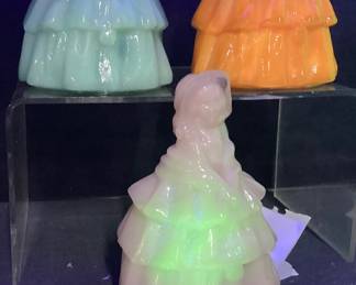 3 VTG. BOYDS APRICOT CADMIUM GLASS LOUISE DOLL FIGURINES