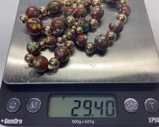 14k GOLD CLOISONNÃ‰ BEAD NECKLACE 29.40 grams
