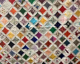 VINTAGE CATHEDRAL WINDOW QUILT HAND STITCHED 63x80