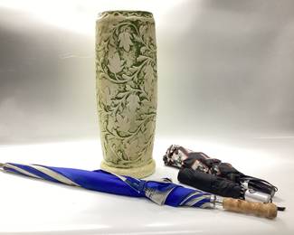 IVY CARVED CERAMIC UMBRELLA VASE Including 3 umbrellas signed B.P 81
