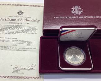 1988 U.S. Olympic Silver proof 1988 Silver dollar proof, U.S. 90.0 silver coin