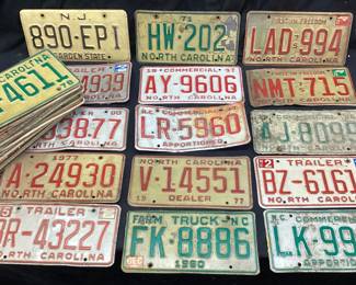 ASSORTED VTG. NORTH CAROLINA LICENSE PLATES, 1970s-81, ONE NEW JERSEY PLATE