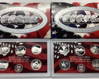 2 Silver state quarter proof sets. 10 coins 2006, 2007 State quarters San Francisco mint U.S. 90.0 silver coin