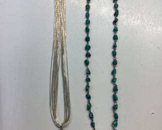 CAROLYN POLLACK QUUC TURQUOISE PENDANT ON A LIQUID STERLING SILVER NECKLACE AND RELIOS BY CAROLYN POLLACK TURQUOISE NUGGET NECKLACE 26.18 total grams