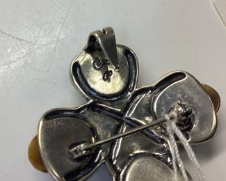  VTG. ZUNI NATIVE AMERICAN STERLING SILVER CROSS BY CECILIA LULE AND A DOUBLE SIDED A. HERNY BEAR PAW WITH TURQUOISE AND BLACK ONYX