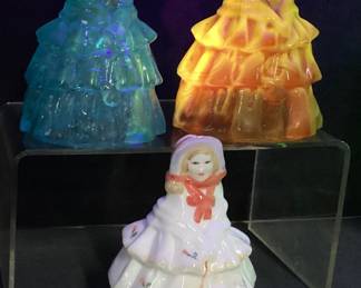 3 VTG. BOYDS APRICOT CADMIUM GLASS LOUISE DOLL FIGURINES