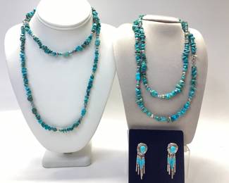 2 CAROLYN POLLACK RELIOS STERLING SILVER AND TURQUOISE NECKLACES WITH QUOC TURQUOISE EARRINGS