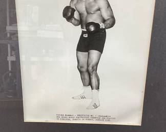 (3) BOXING FRAMED ART, GEORGE FOREMAN SIGNED PHOTOGRAPH,1895 JOE LANNON BOXING GLADIATORS POSTER, JOHN L SULLIVAN PRINT, LAST HEAVYWEIGHT CHAMPION OF BARE KNUCKLE BOXING NO SHIPPING PICKUP ONLY