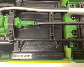  VTG. 2000 JOHN DEERE METAL TRAY BARNYARD CHORES, 1957 CHEVROLET DIE CAST TRUCK WITH MOWER AND GAS CAN