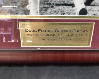 AUTOGRAPHED DOUG FLUTIE #22 & GERARD PHELAN #20 BOSTON COLLEGE 1984 MIRACLE IN MIAMI-HAIL MARY CATCH FRAMED PHOTOGRAPH, COA NO SHIPPING PICKUP ONLY