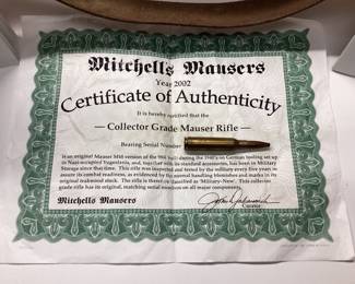 Mitchell's Mauser M48 8mm with bayonet Mitchell's Mauser 2002 is a collectors grade M48 version of the 98K built during the 1940's. It included collectors grade bayonet and cleaning kit. All guns, pistols, rifles and shotguns are subject to FFL firearms regulations