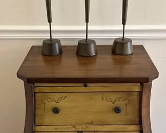 Painted Floral Design Bombay Chest And 3 Slim Metal Female Figurines