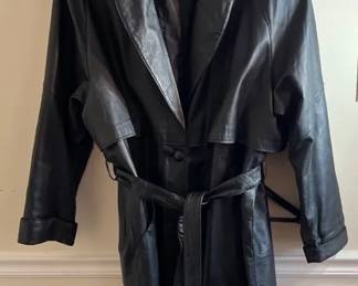 Vintage Black Leather Trench Coat
