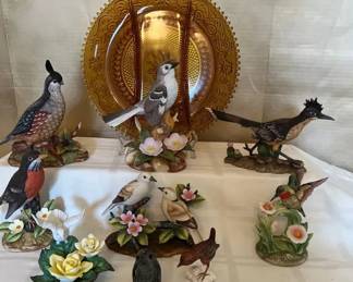 Tiara Amber Glass Platter And A Collection Of Birds