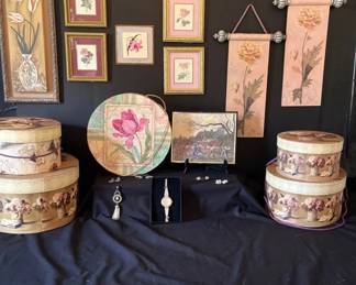 Collection Of Plaquespictures, Hat Boxes, Jewelry, and Black Art Print