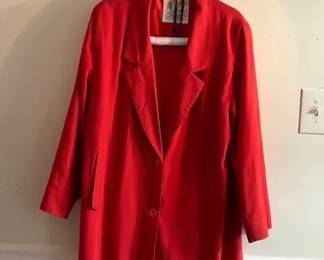 London Fog Vintage Trench Coat With Red Straw Hat