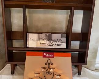 MCM Wood Bookshelf, Two Decorative Tealight Candleholders And Lead Crystal Eagle