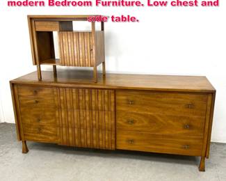 Lot 368 2pcs John Widdicomb midcentury modern Bedroom Furniture. Low chest and side table. 